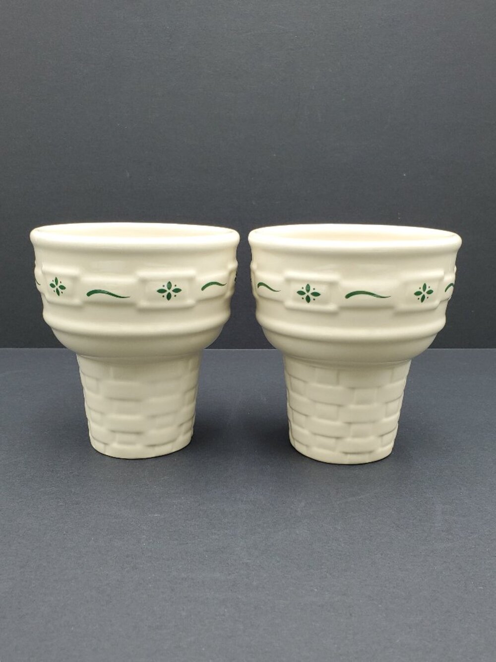 Longaberger Woven Traditions Heritage Green Ice Cream Cone Shaped Dishes